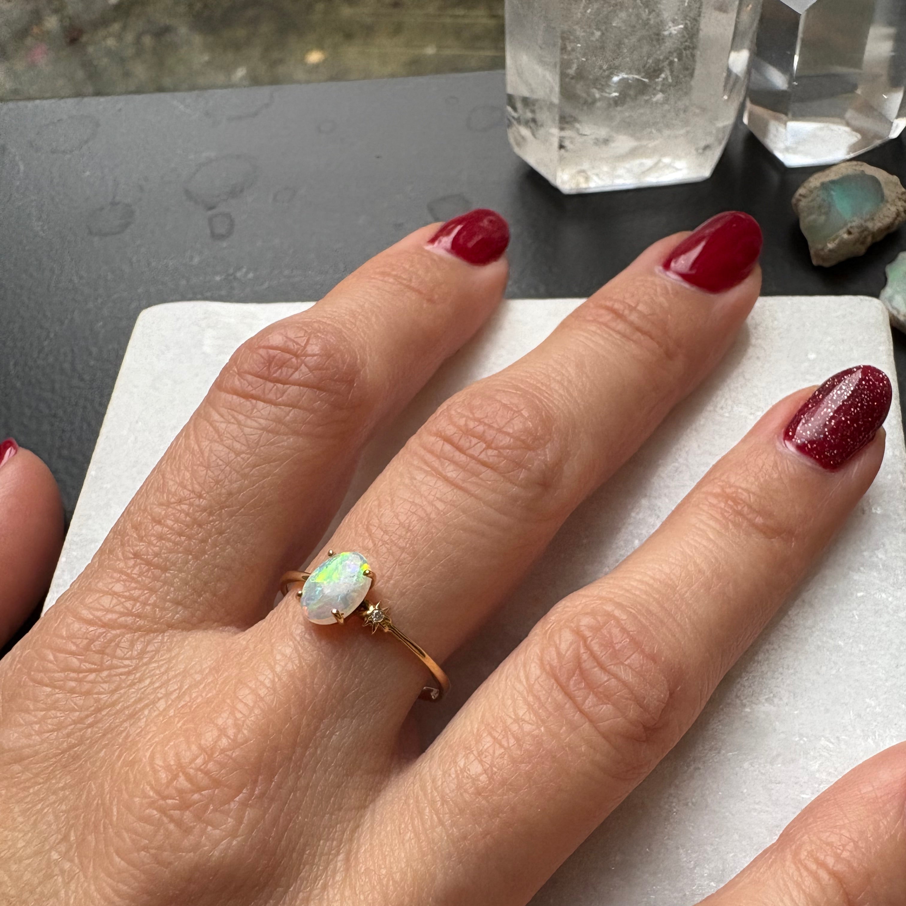 Opal & Diamond Ring - Diamond Sparkle - 18k Solid Gold