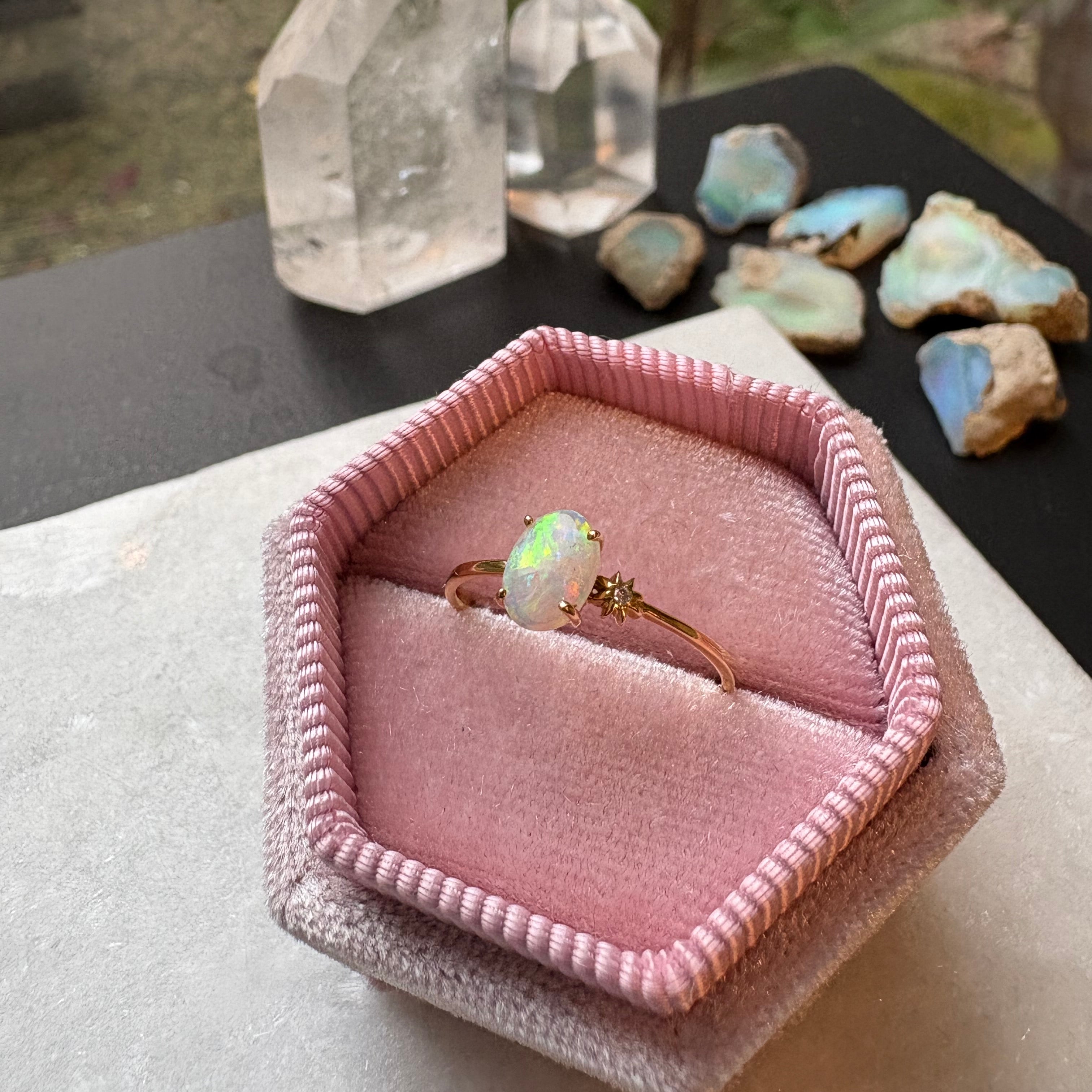 Opal & Diamond Ring - Diamond Sparkle - 18k Solid Gold