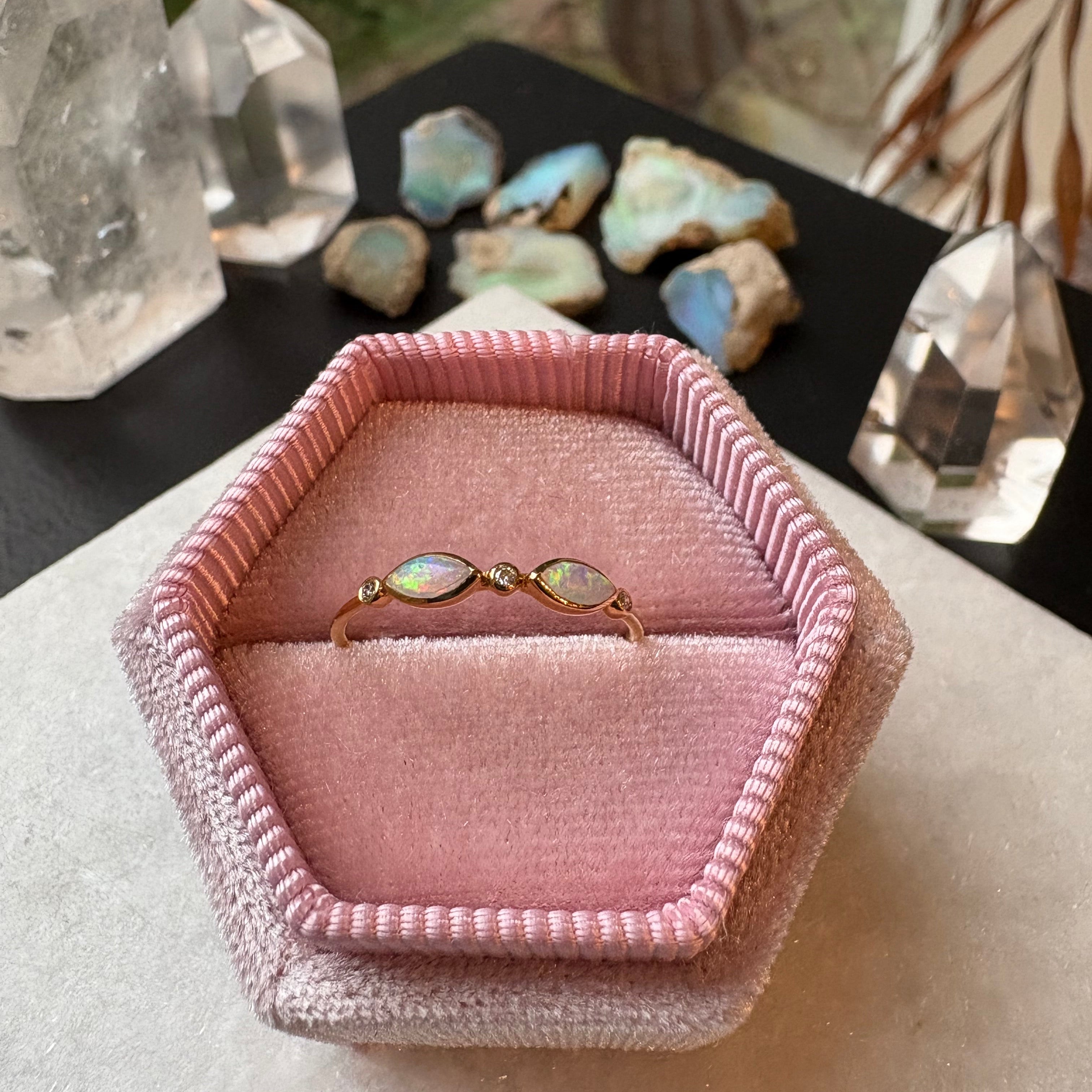 Opal & Diamond Ring - Diamond Sparkle - 18k Solid Gold