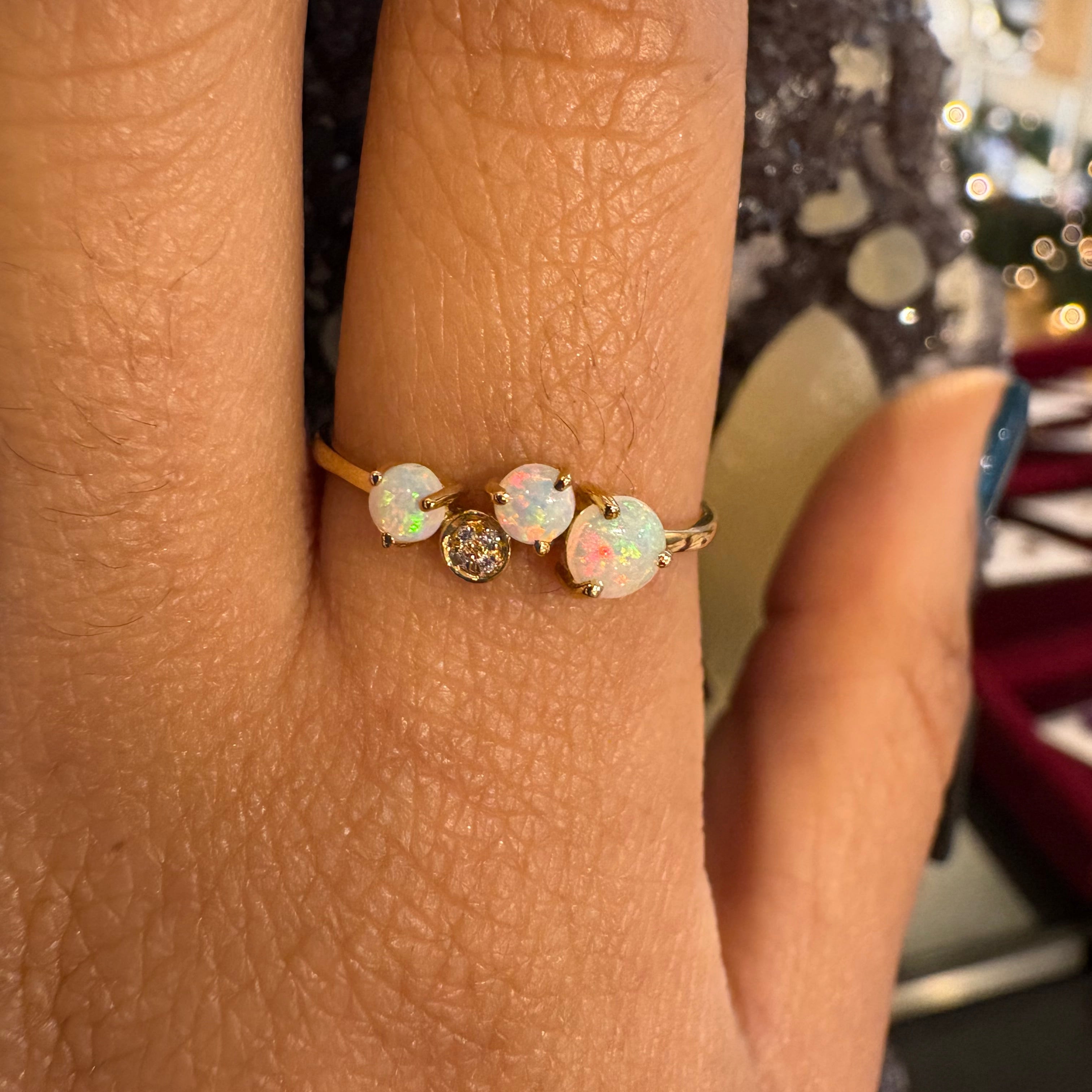 Opal & Diamond Ring - Triple Opal  - 1.40g - 18k Solid Gold