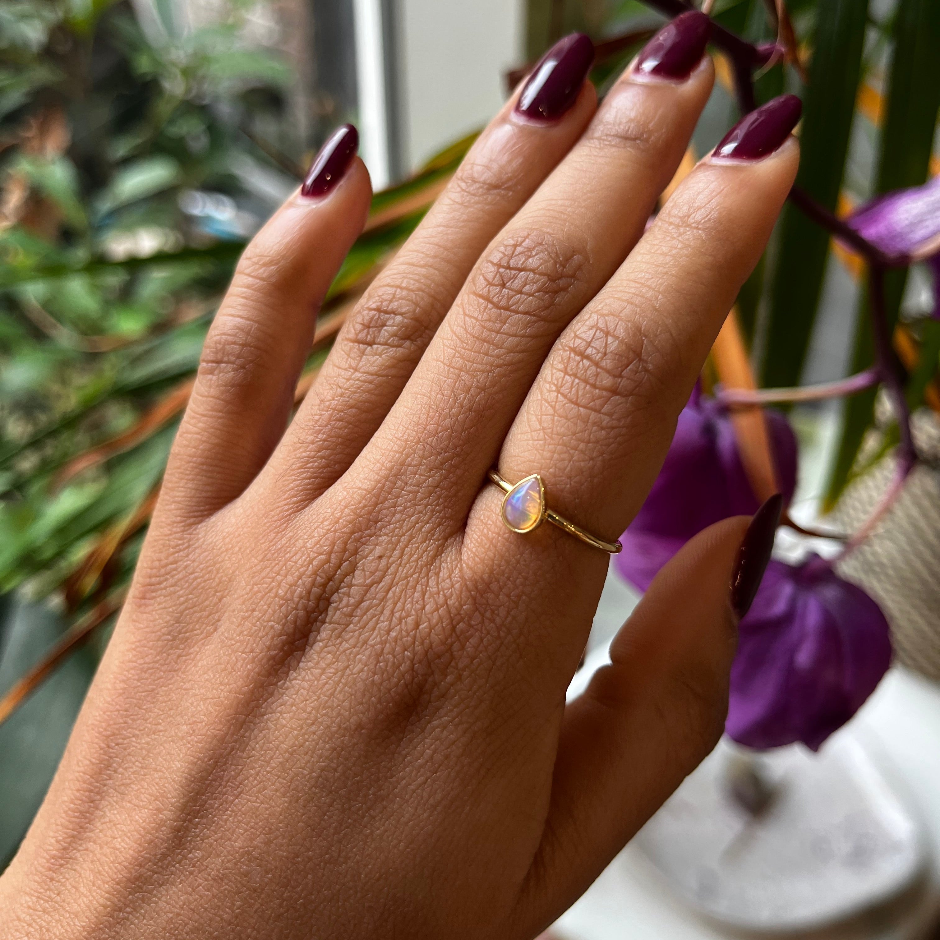 Opal Drop Ring - Gold Silver Plated