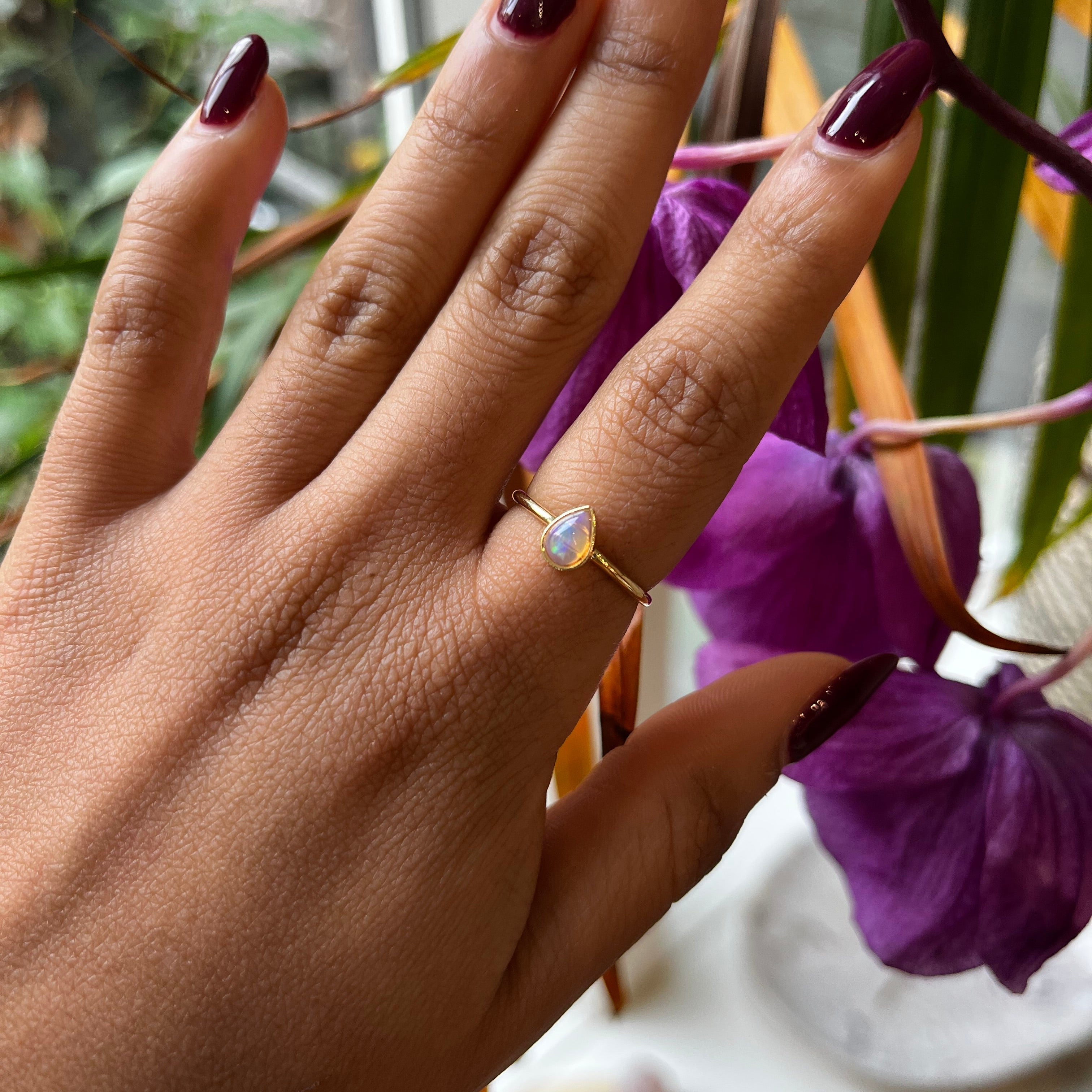 Opal Drop Ring - Gold Silver Plated