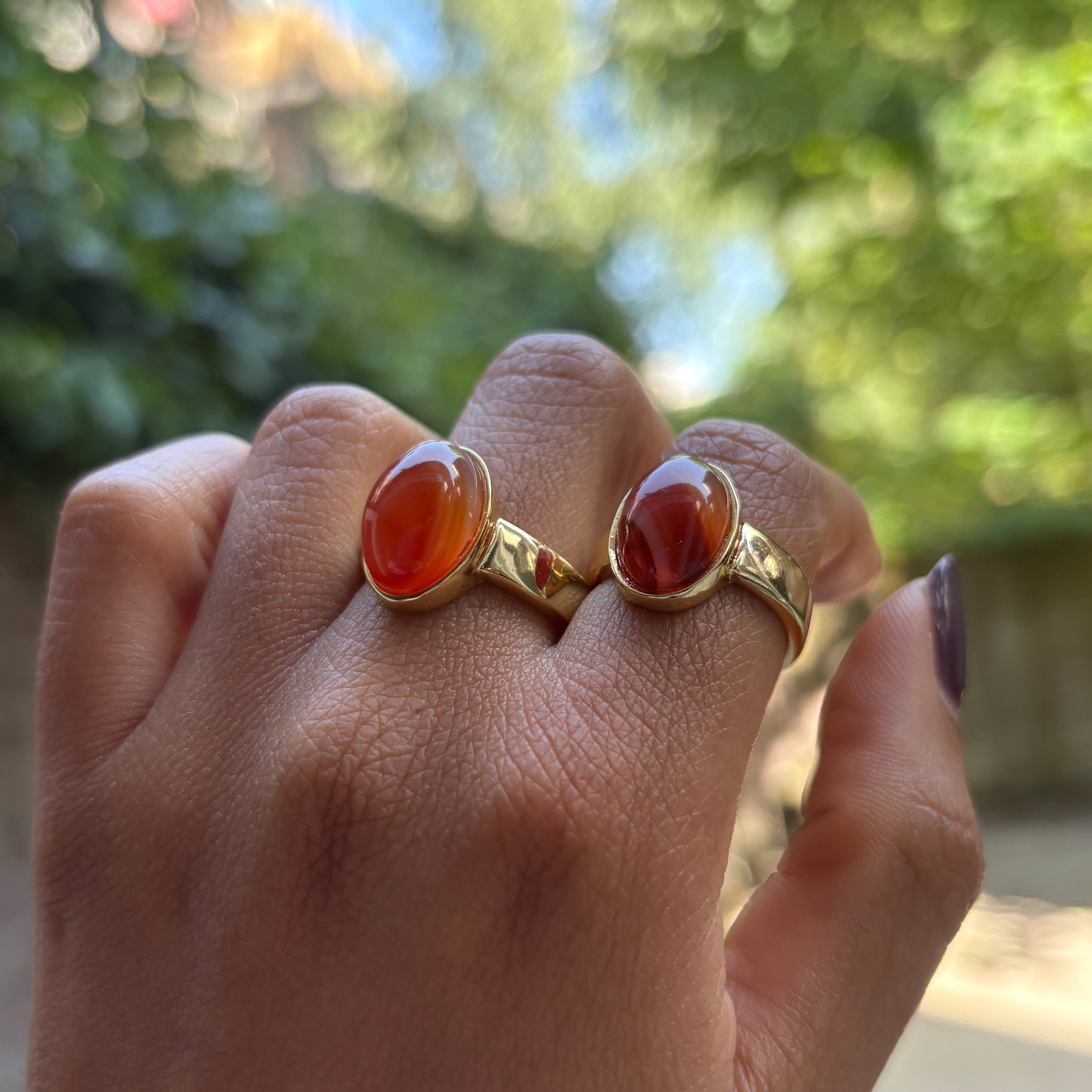 Orange Agate - Oval Ring - Gold Plated