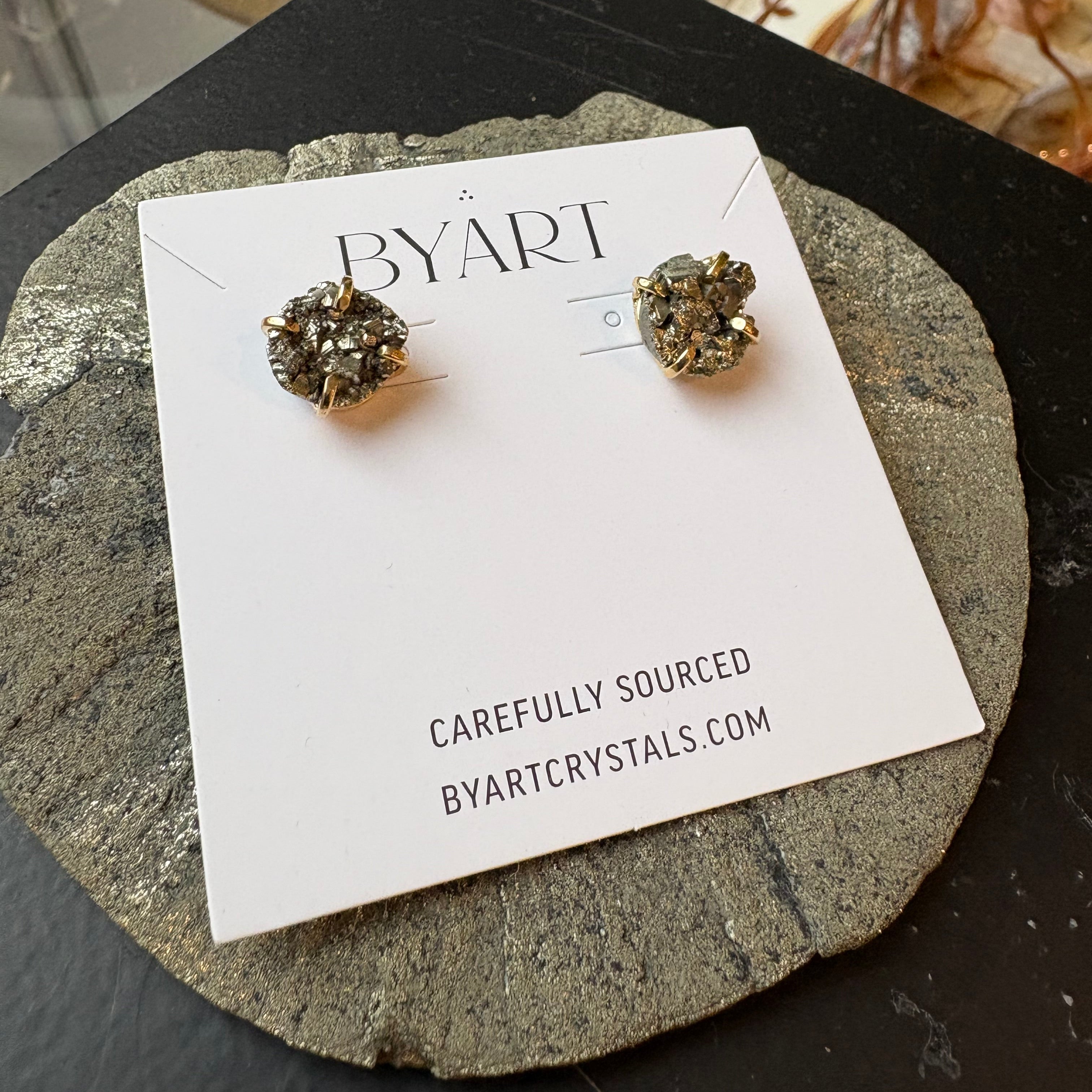 Pyrite round Earrings Gold Plated