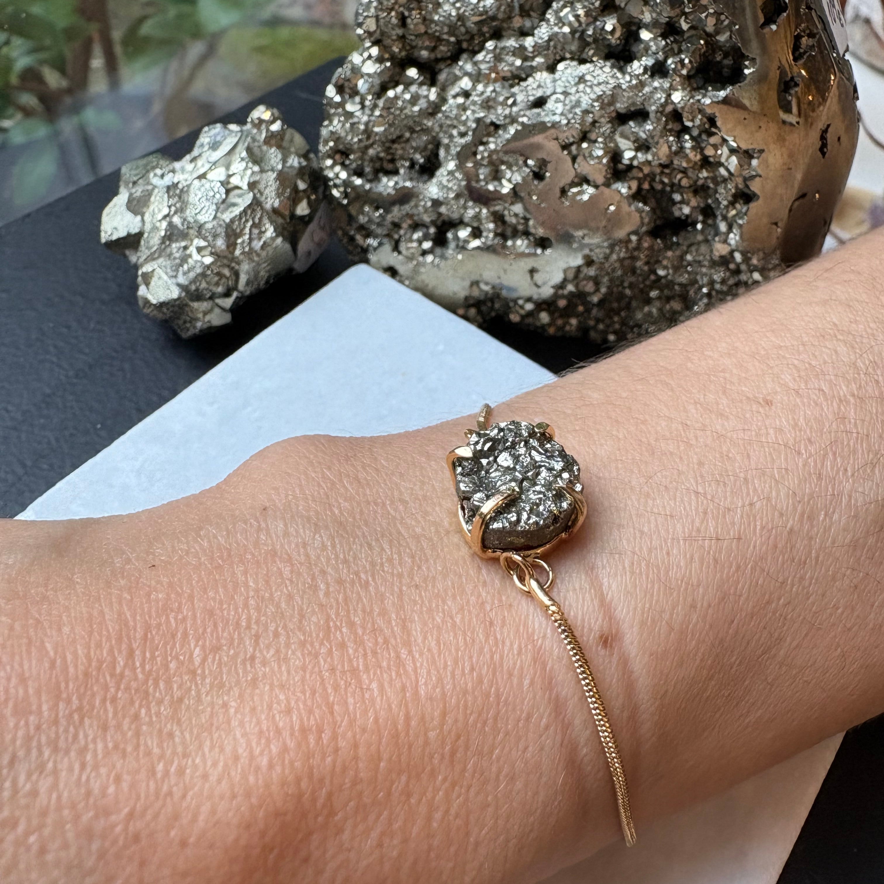 Pyrite Adjustable Bracelet- Gold Plated