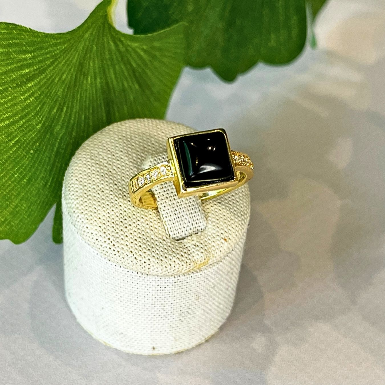 Black Obsidian Ring - Gold Plated