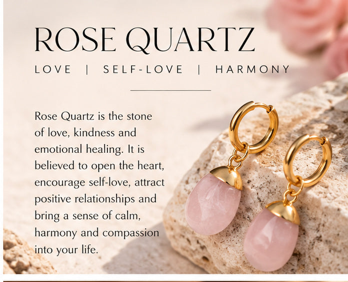 Rose Quartz – Polished Gemstone Drop Earrings – Gold Plated