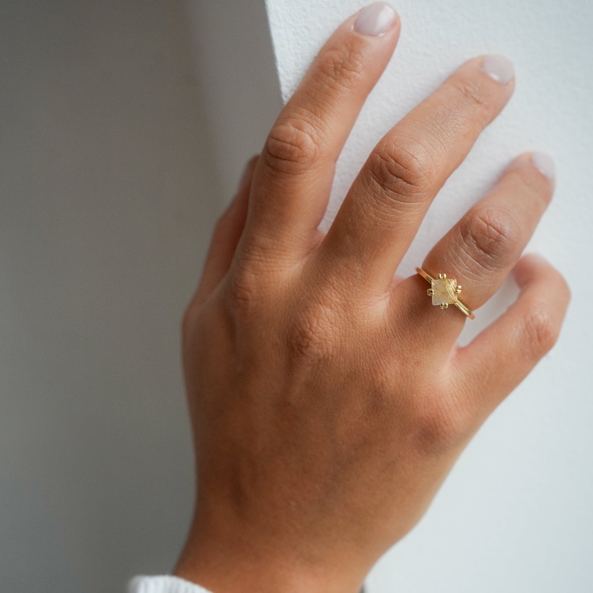 Rutilated Quartz - Rhombus Ring - Gold Plated