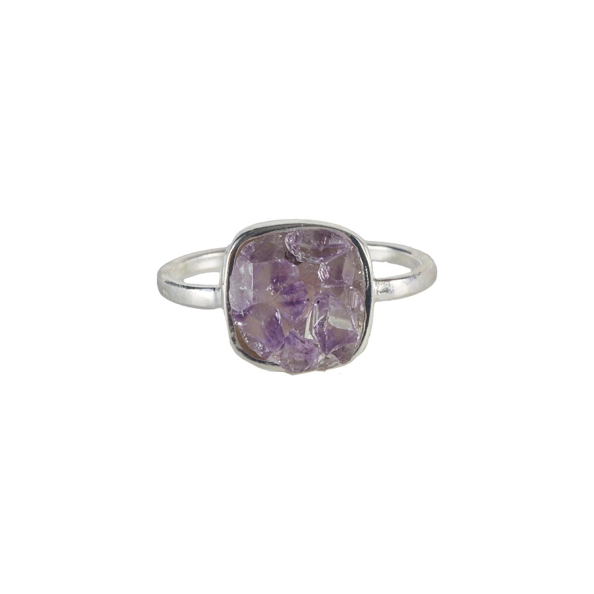 Amethyst - Raw Geode Ring - Silver Plated