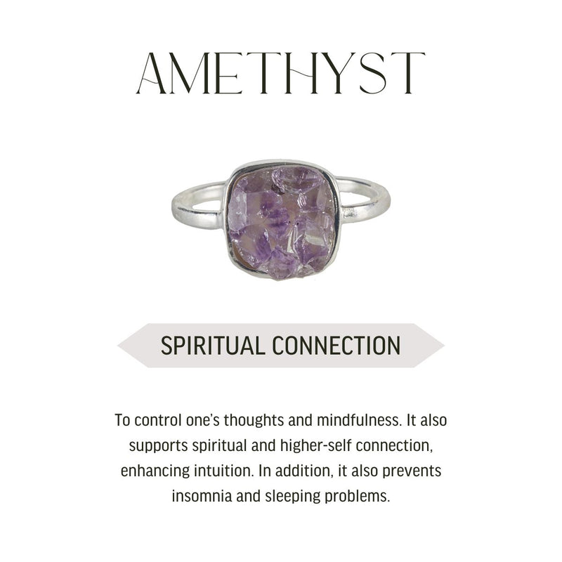 Amethyst - Raw Geode Ring - Silver Plated