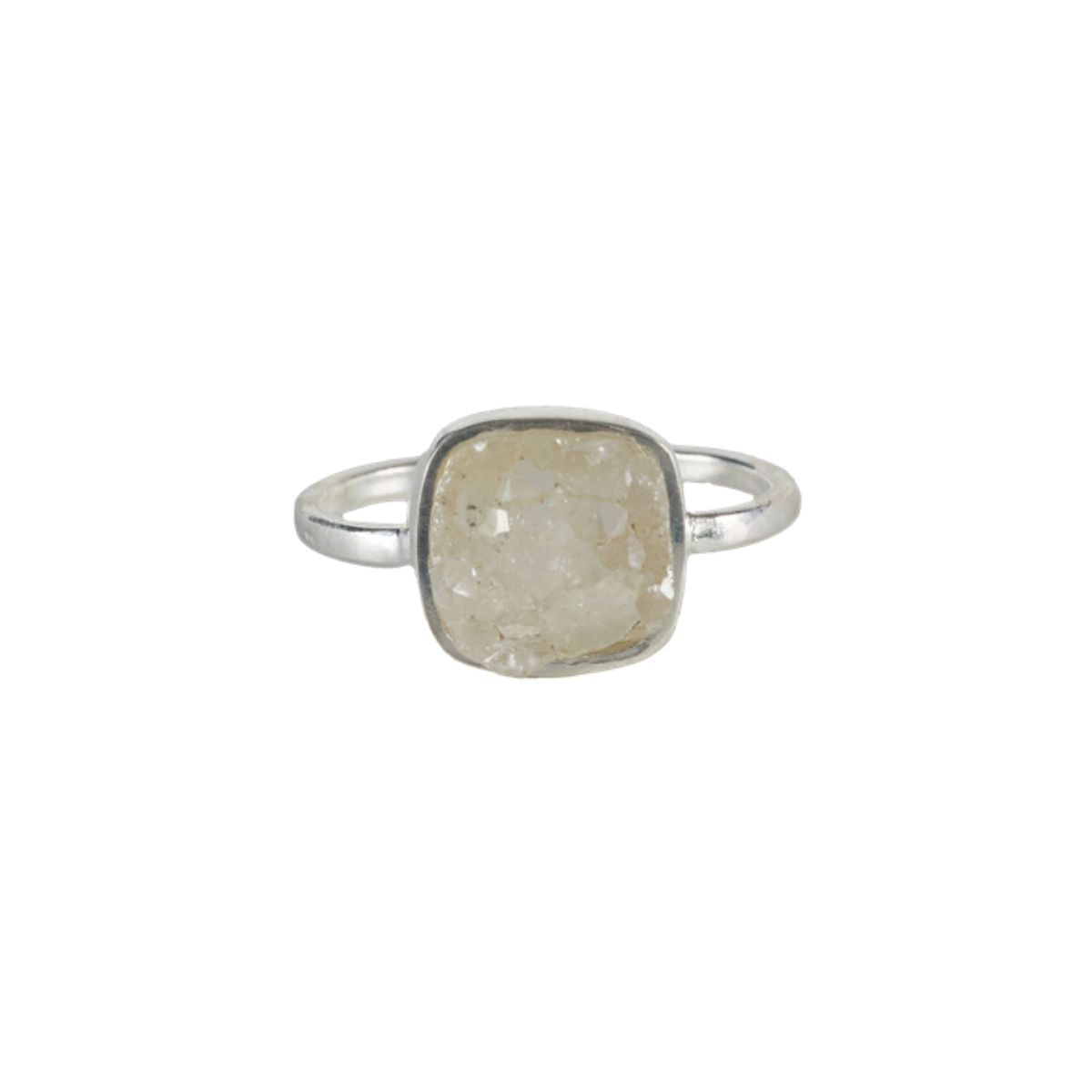 Clear Quartz - Raw Geode Ring - Silver Plated