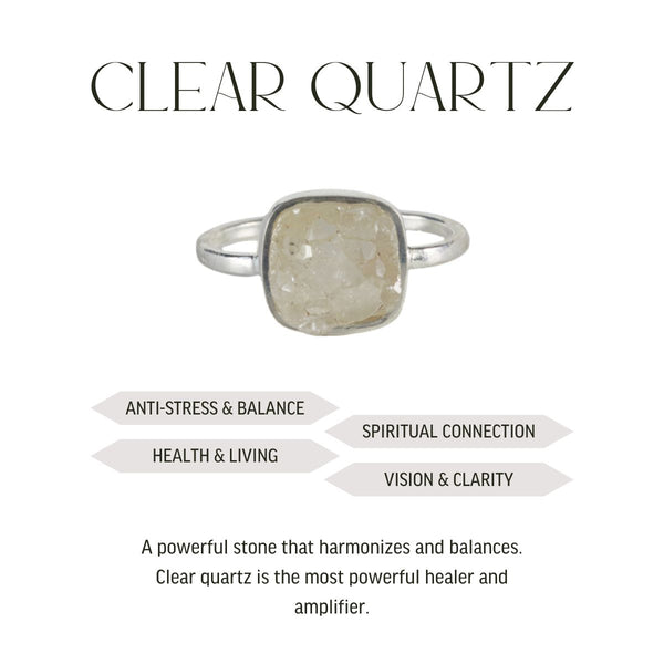 Clear Quartz - Raw Geode Ring - Silver Plated