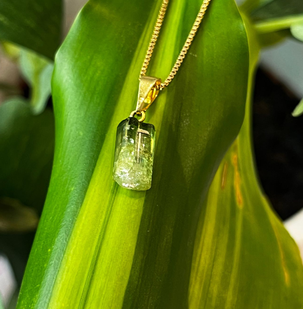 Green Tourmaline Pendant - Gold Plated