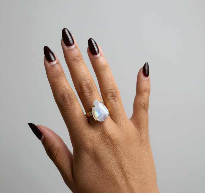 Moonstone Cabuchon Adjustable Ring - Gold Plated