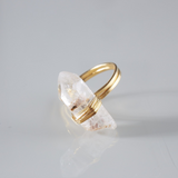 Raw Clear Quartz Wrapped Ring - 18k Gold Plated