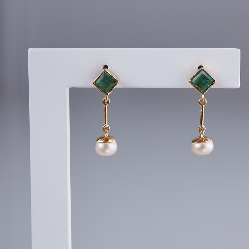 Earrings Green Tourmaline | Pearl 18k Gold