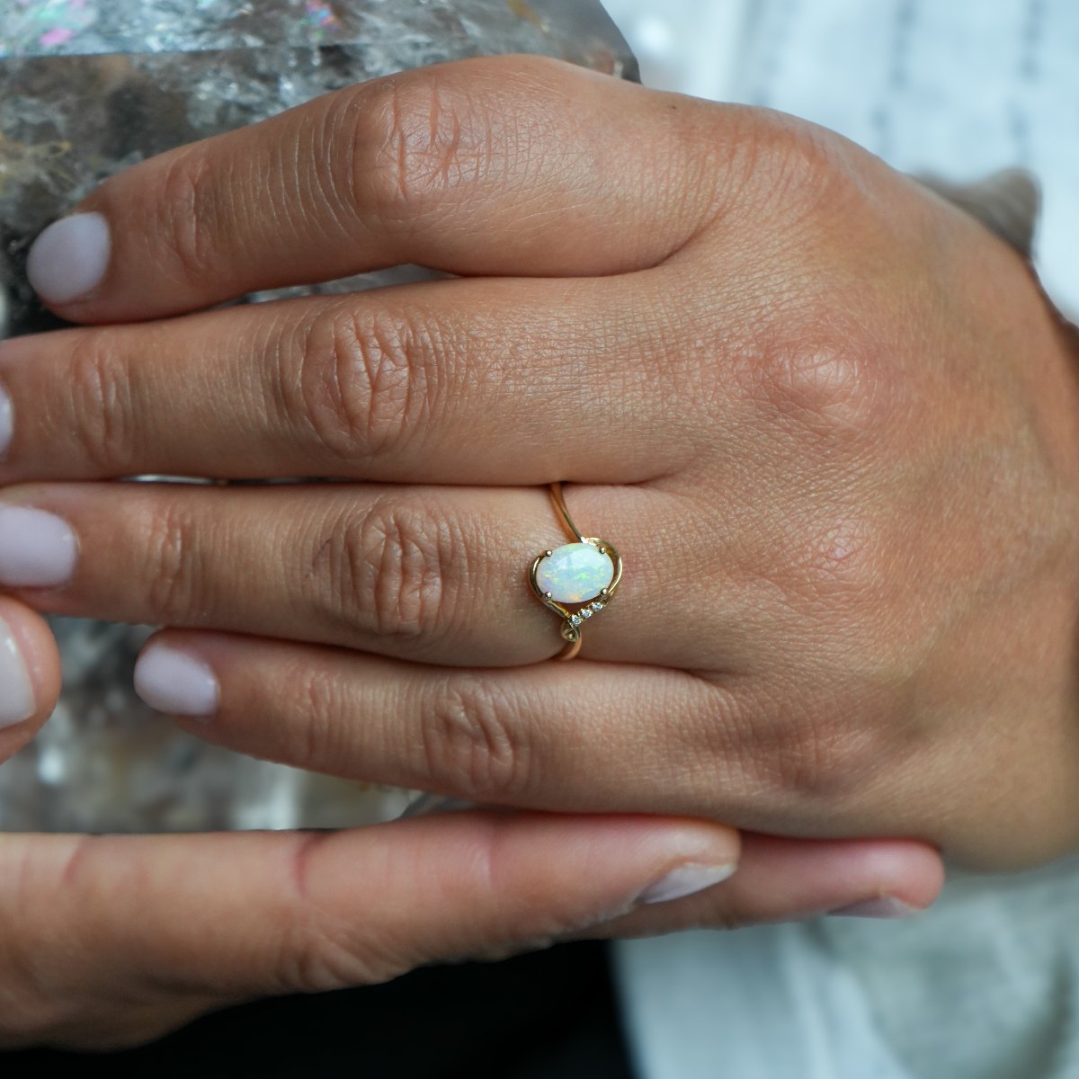 Opal & Diamonds Ring - Whisper of Eternity - 18k Gold