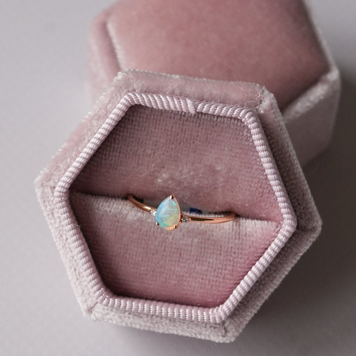 Opal & Diamonds Ring - Starlight Droplet - 18k Gold