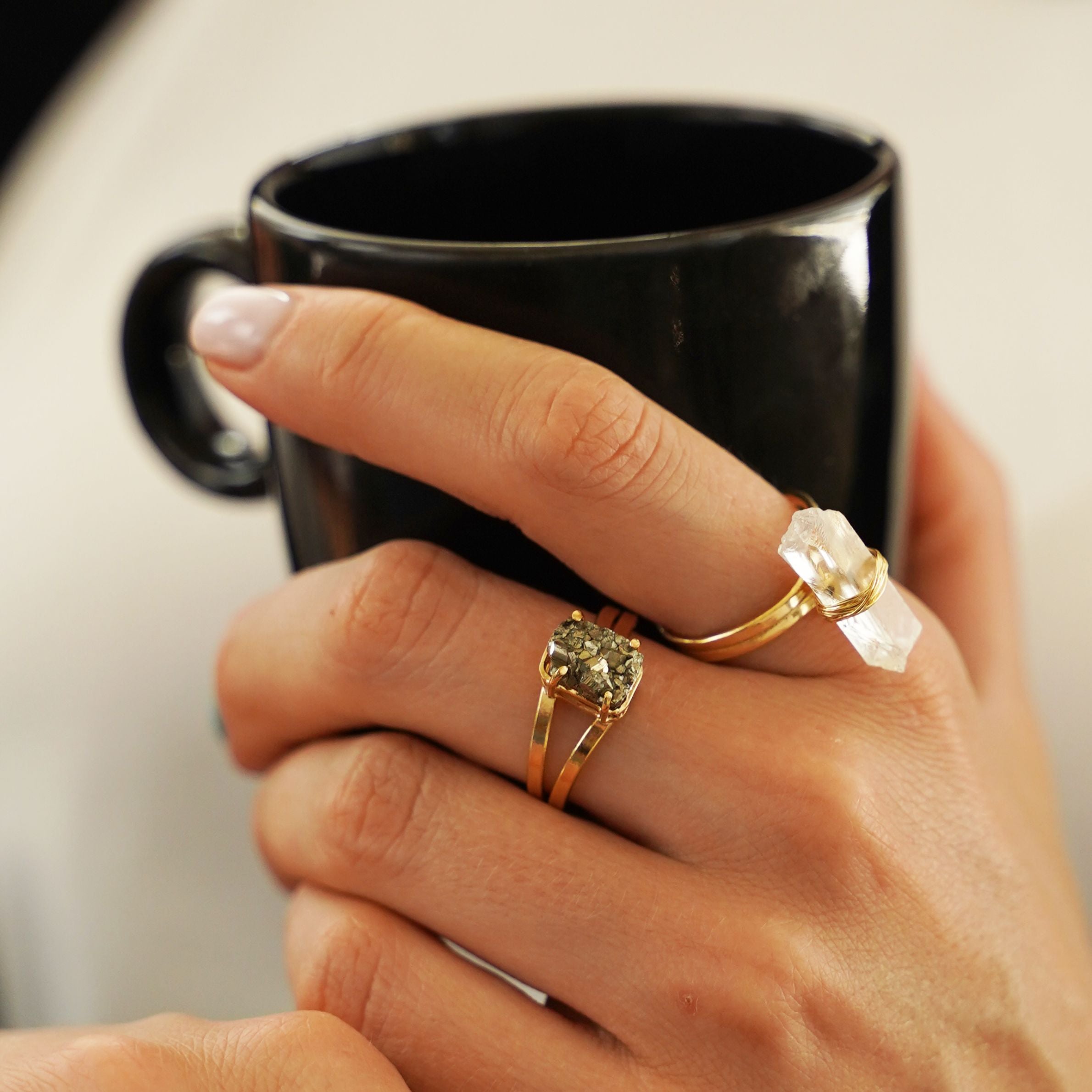 Medium Raw Pyrite Ring - Gold Plated