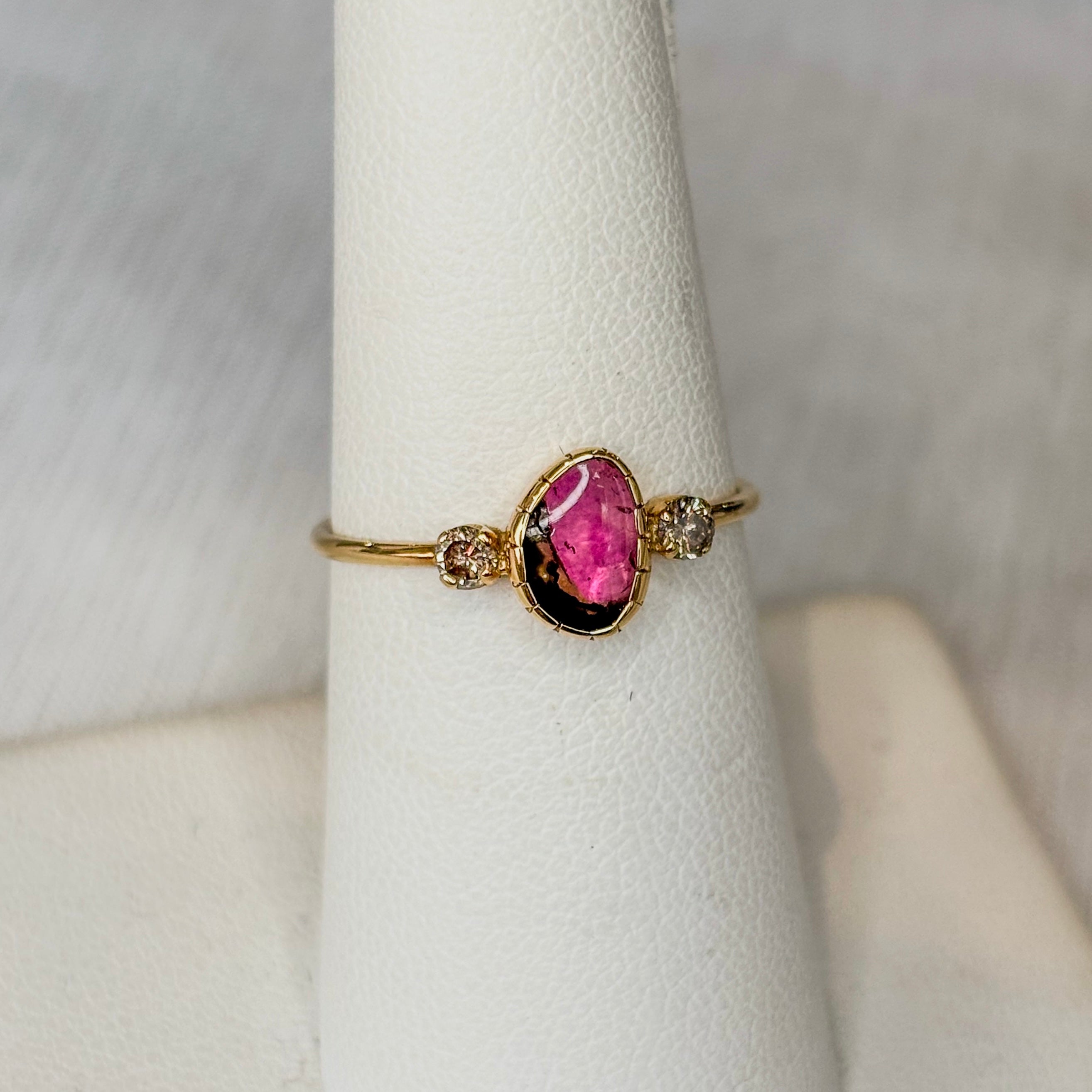 Watermelon Tourmaline Ring - Diamonds 18 Solid Gold