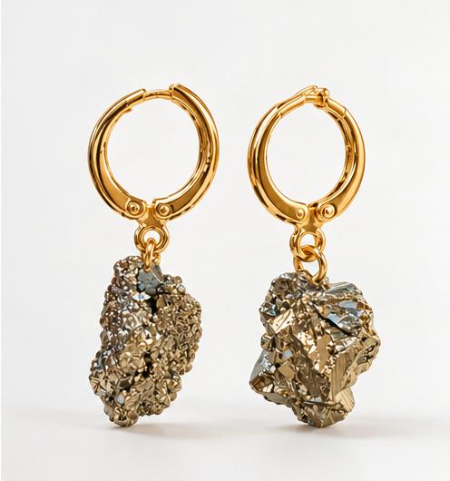 Pirita - Pendientes de aro en bruto - Chapados en oro