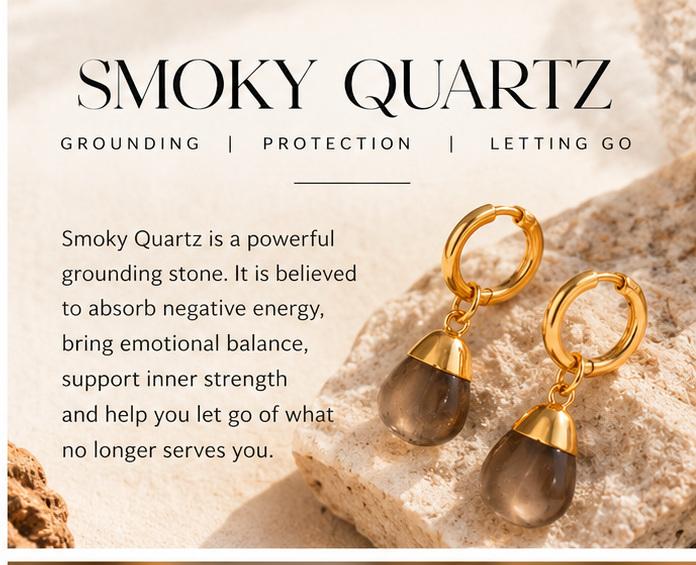 Smoky Quartz – Polished Gemstone Drop Earrings – Gold Plate