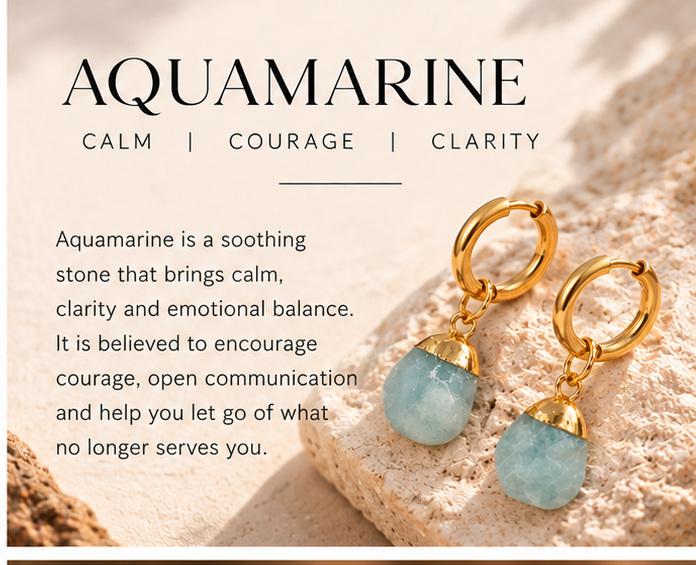 Aquamarine – Polished Gemstone Drop Earrings – Gold Plated