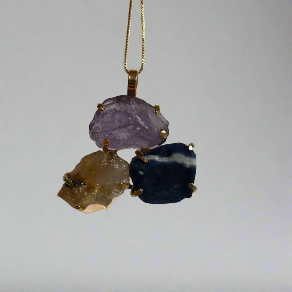 Mixed stones - Big Triangle Pendant - Gold Plated