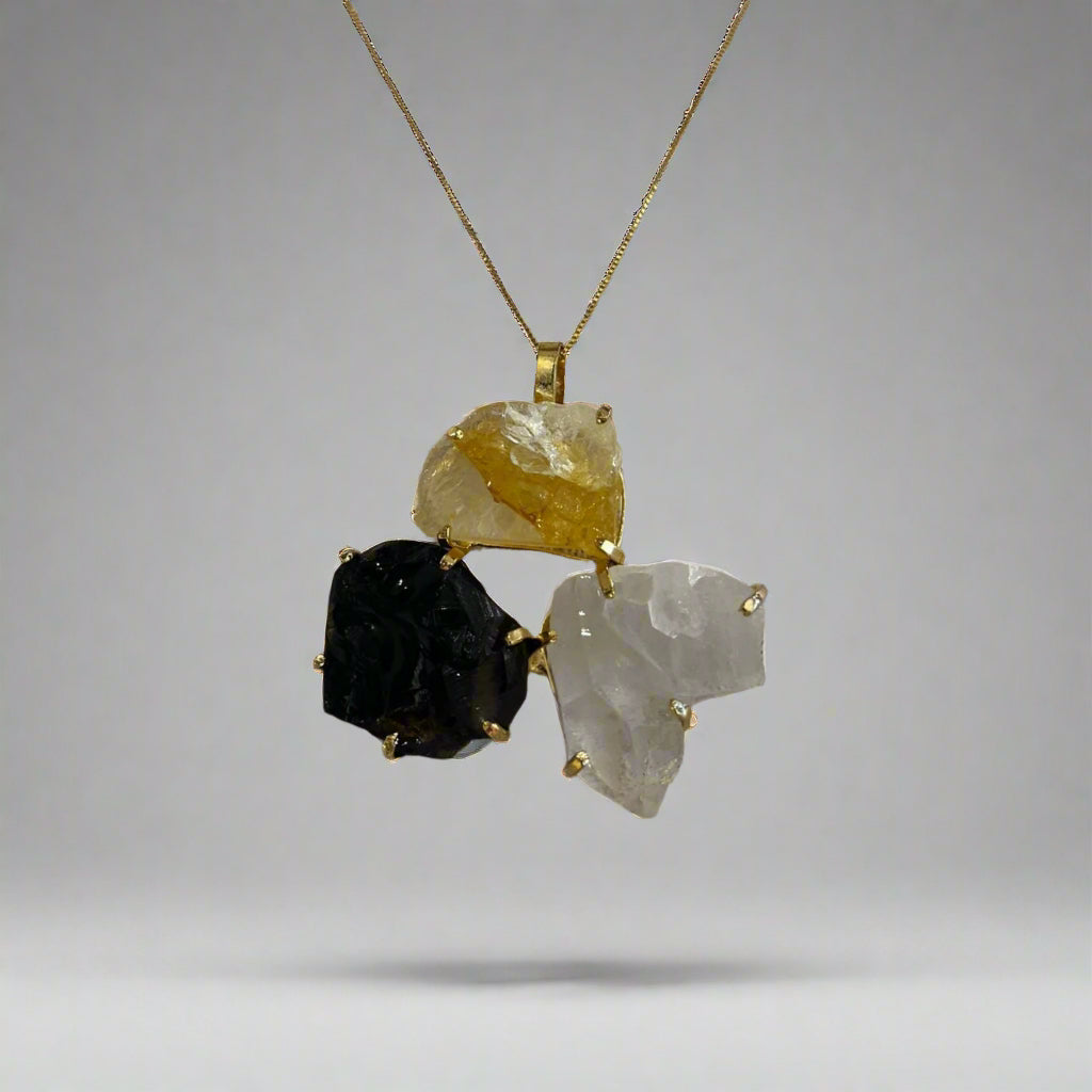 Mixed stones - Big Triangle Pendant - Gold Plated