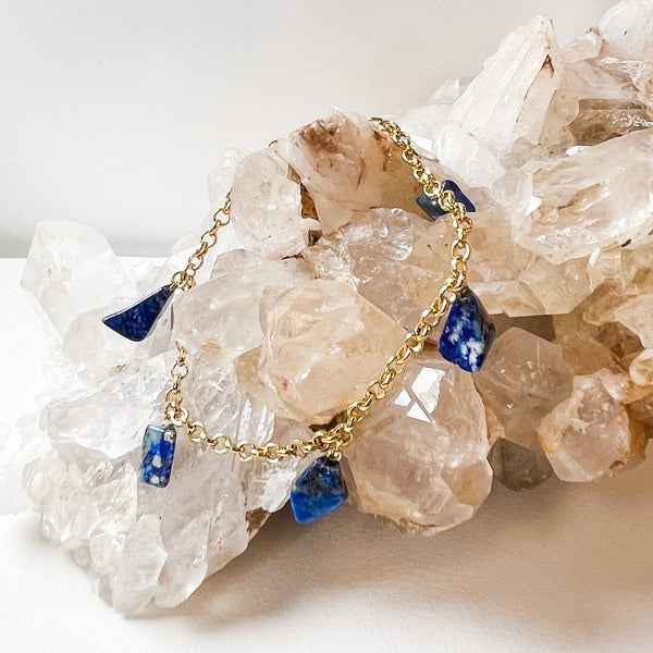 Lapis Lazuli - Tumbled 5 Stones - Bracelet - Gold Plated