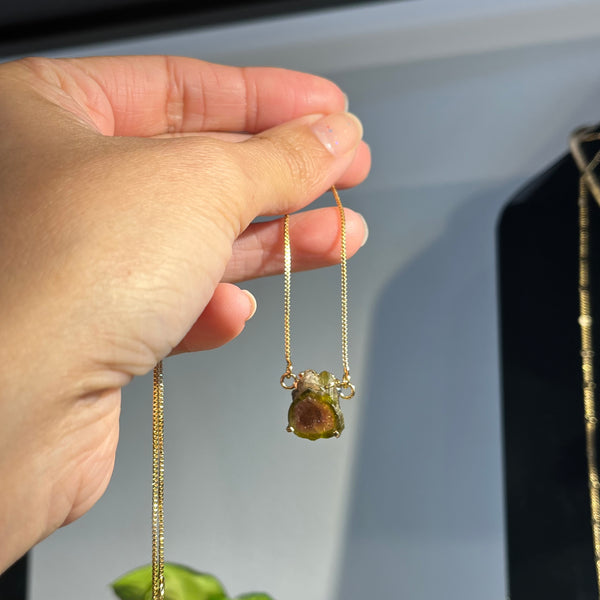 Watermelon Tourmaline Necklace - 18k Gold Plated