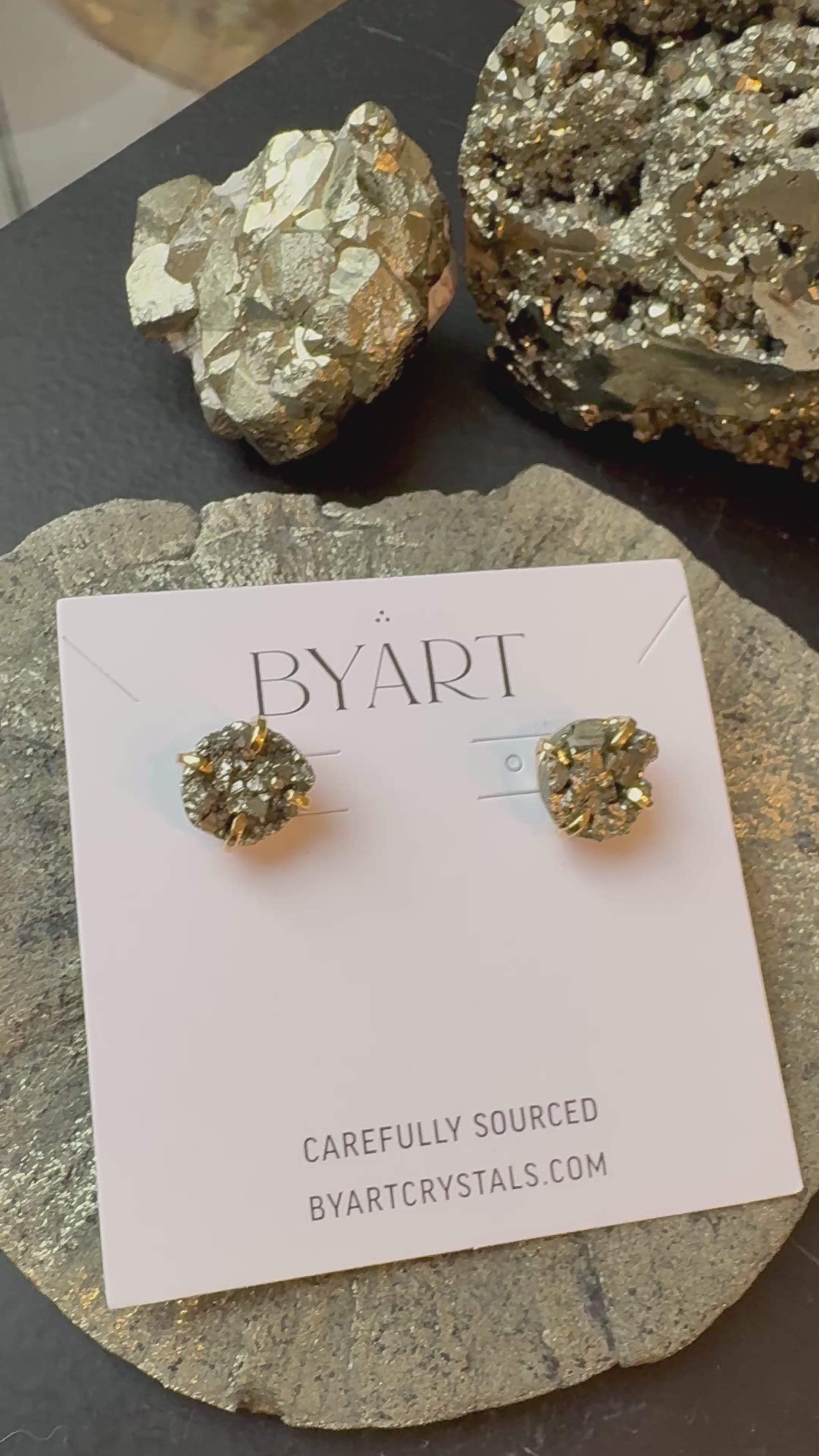 Pyrite round Earrings Gold Plated