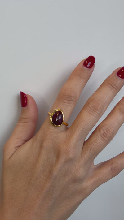 Ruby & White Topaz - Cosmic Harmony Ring - Gold Plated - Mystic Star