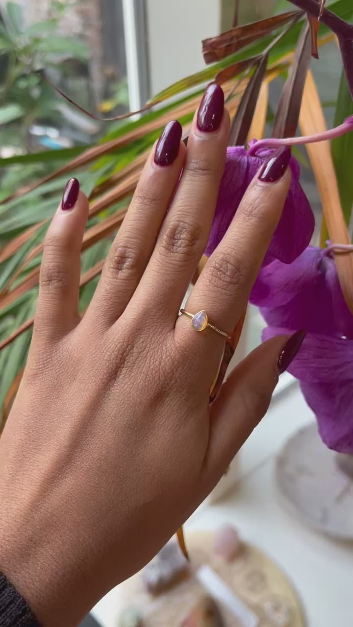 Opal Drop Ring - Gold Silver Plated