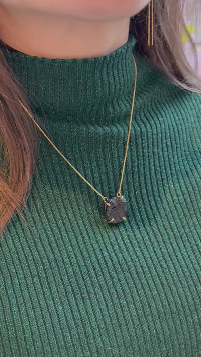 Black Tourmaline - Lollipop Necklace - Gold Plated