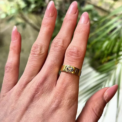Aquamarine Oval Horizon Ring - Gold 18k
