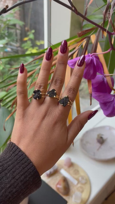 Black Tourmaline Adjustable Ring