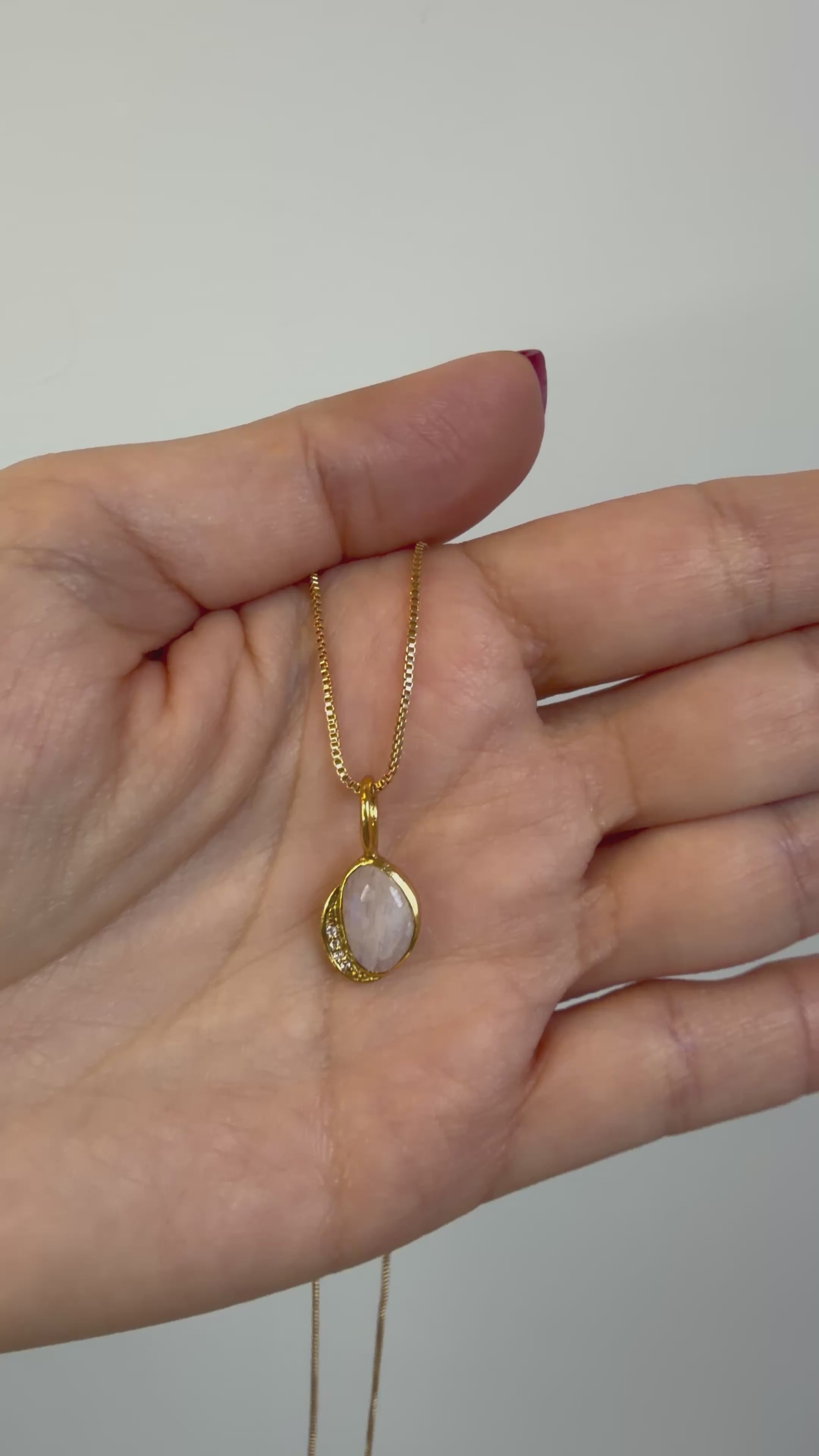 Moonstone & White Topaz - Pendant - Sterling Silver Gold Plated - Mystic Star