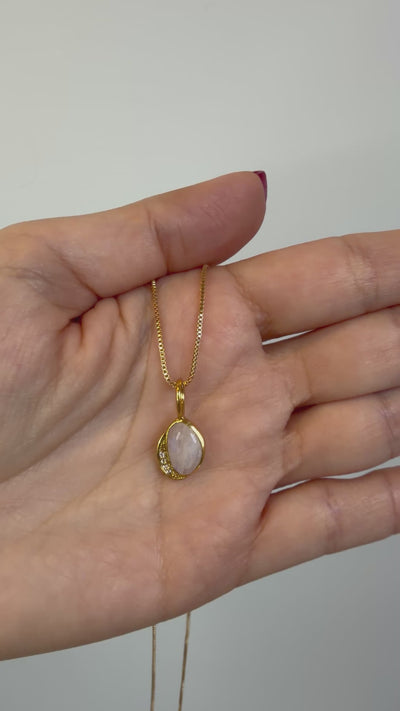 Moonstone & White Topaz - Pendant - Sterling Silver Gold Plated - Mystic Star