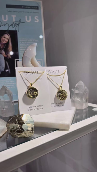 Pyrite - Moon Necklace - Gold Plated