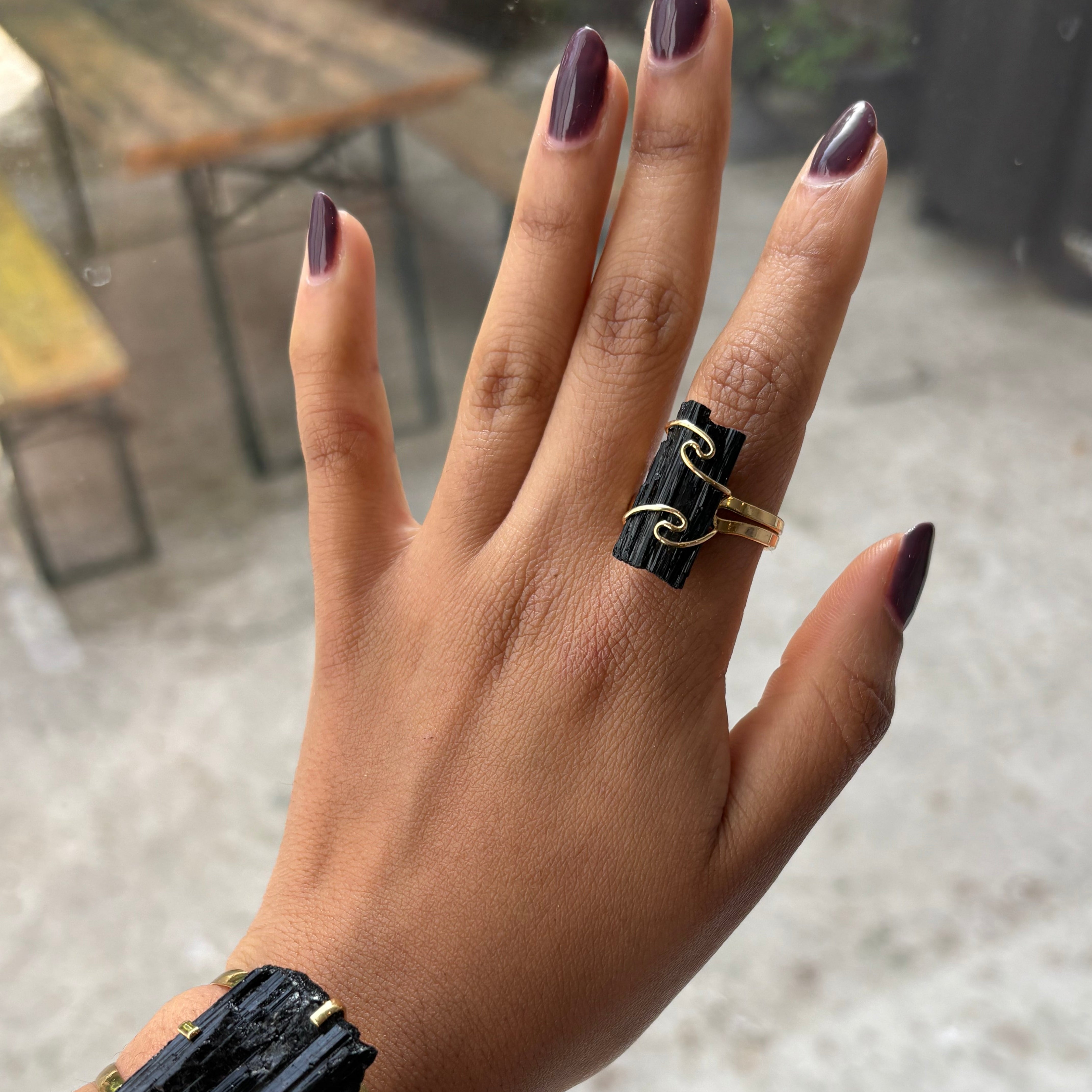 waves Black Tourmaline  adjustable ring