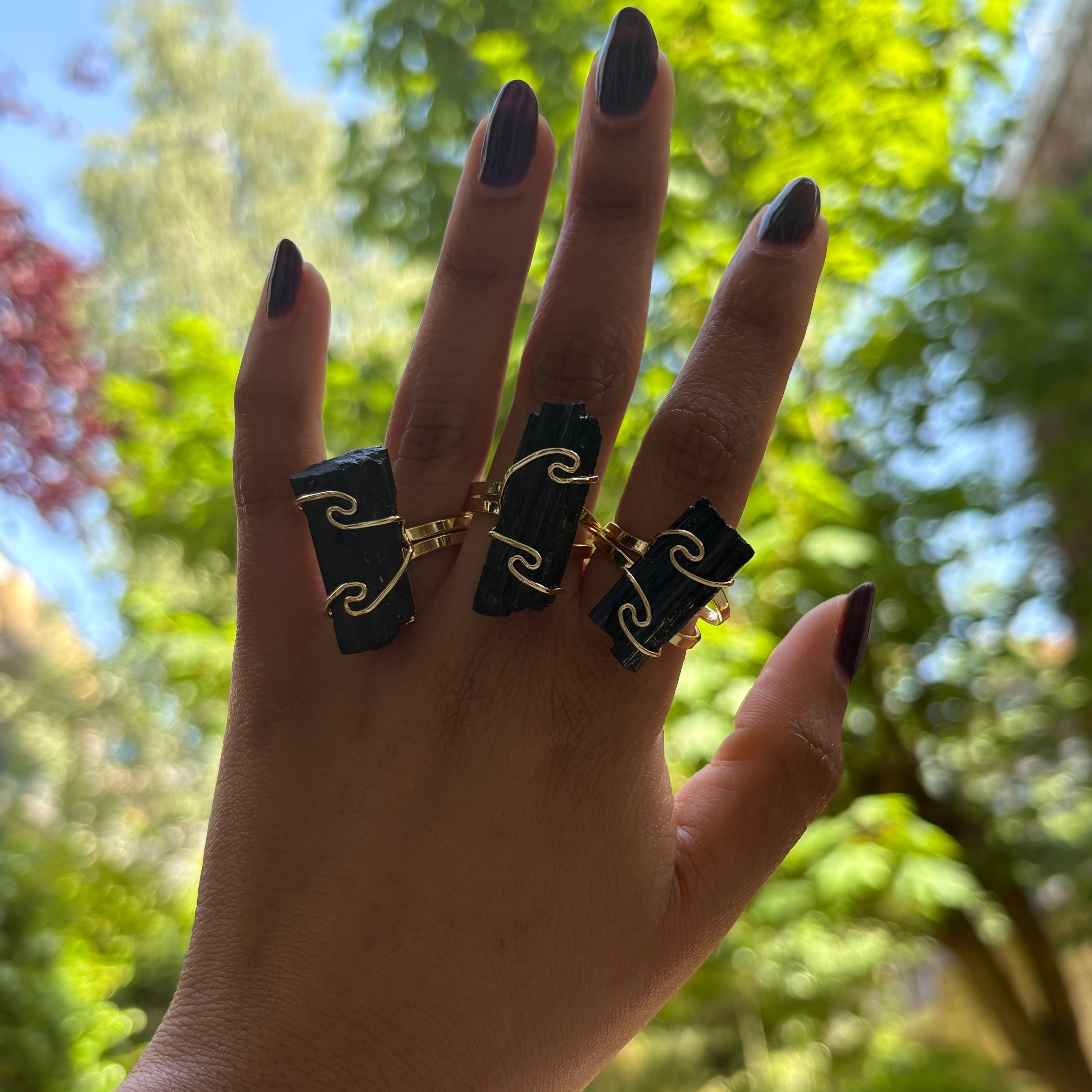 waves Black Tourmaline  adjustable ring