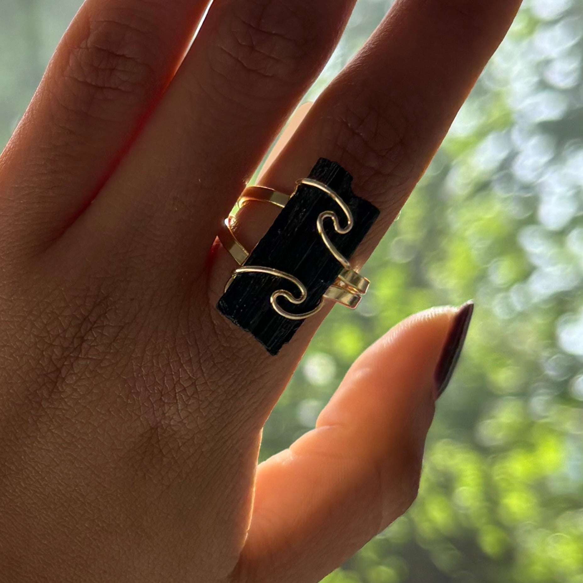 waves Black Tourmaline  adjustable ring