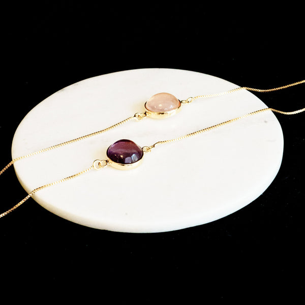 Amethyst & Rose Quartz - Mini Moon - Bracelet - Gold Plated