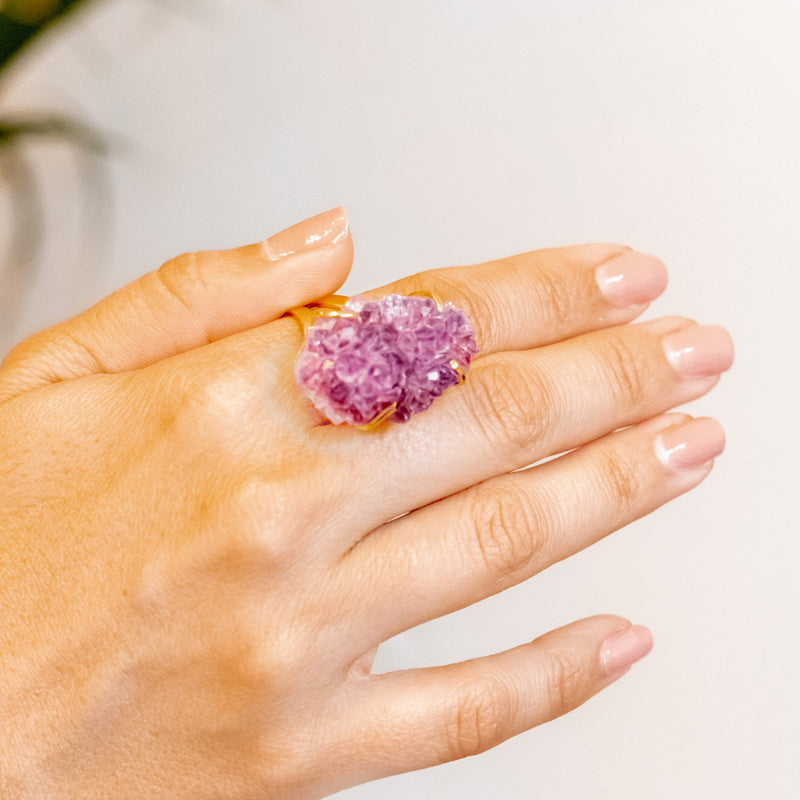 Big Geode Amethyst Ring - 18k Gold Plated