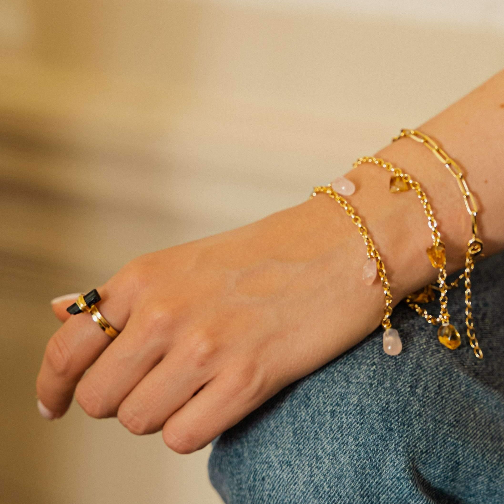 Bracelet Tumbled 5 Stones - Citrine big links