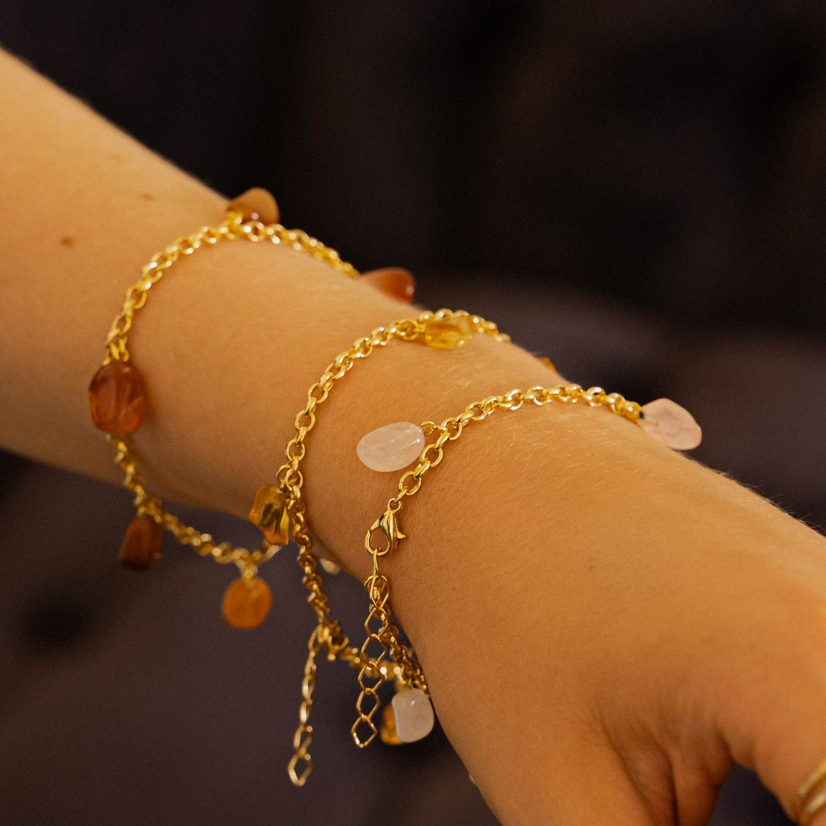 Bracelet Tumbled 5 Stones Orange Agate 18k Gold Plated