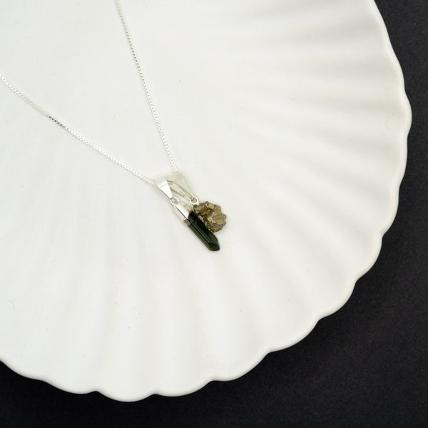 Lucky Green Tourmaline with Pyrite Necklace