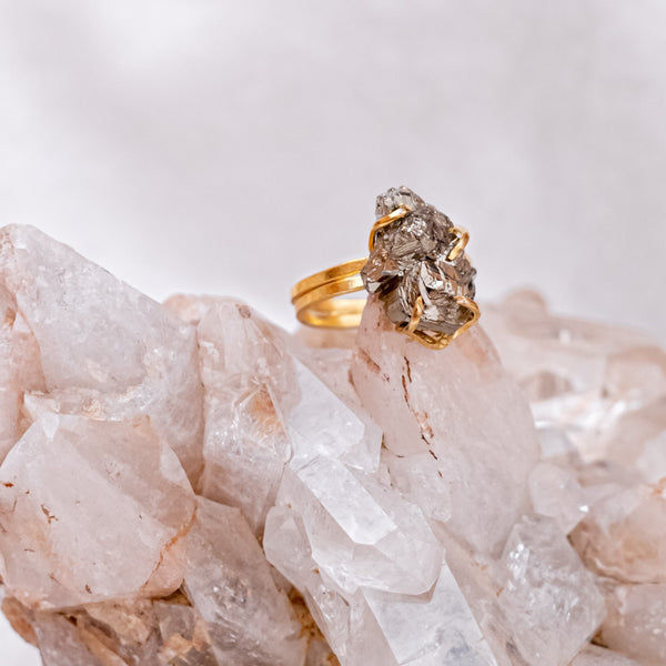 Ring Big Raw Pyrite - 18k Gold Plated (adjustable)