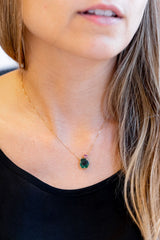 Necklace Flower of Emerald & Pink Tourmaline  - Full 18k Gold